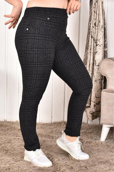 mirox Women's Plus Size High Waist Black Stamp Check Patterned Leggings