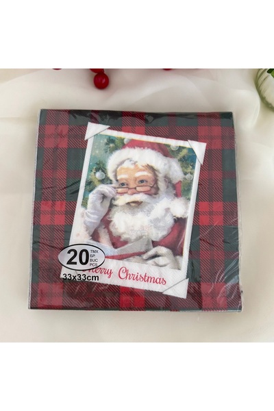 takı tutkum New Year's Christmas Glasses Santa Claus Plaid Patterned Napkin 20Pcs Red