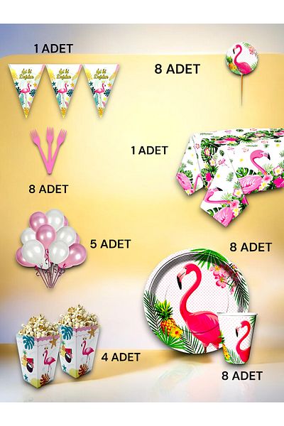 VibeHome Flamingo Themed Luxury Set for 8 - Birthday Party and Fun Events