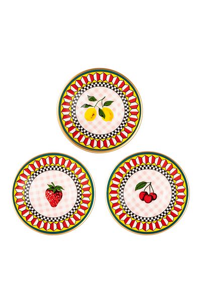 Tantitoni 6 Pieces Glass Tea Plate with Gold Golden Fruit Pattern
