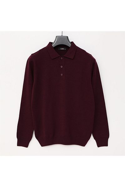 Dio Rise Men's Raffless Long Sleeve Slim Polo Neck Sweater - 180540   - Dark Cherry