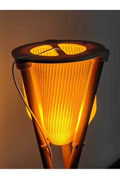 Genel Markalar Natura Ahşap Ayaklı Modern Tripod Lambader, 3 Boyutlu Yazıcı ile Üretilen Doğa Dostu Şık Aydınlatma