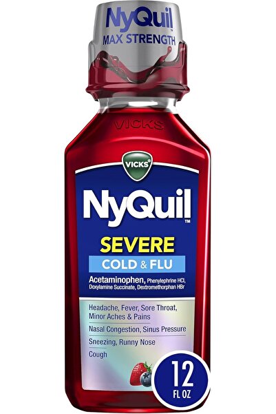 Listerine Vicks NyQuil Severe Cold and Flu Strawberry and Blueberry Flavor 12...