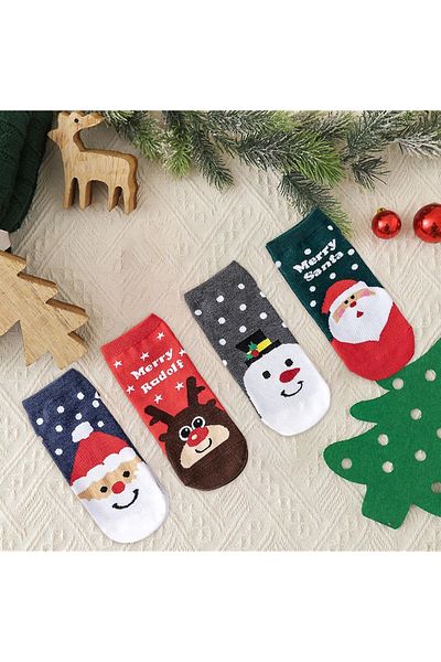Yalıncak Çorap Pack of 4 Unisex New Year Christmas Short Booties Socks