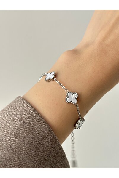 YOUES JEWELRY 316l Çelik Silver Beyaz Yonca Bileklik Kadın Bileklik Gold Çift...