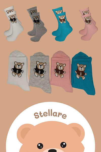 stellare Women's College Socks with Teddy Bear Cotton 4 Pairs