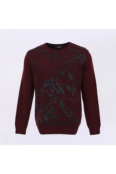 Dio Rise Men's Raffless Long Sleeve Slim Crew Neck Sweatshirt - 180978   - Dark Burgundy