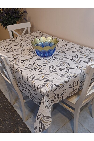 Başak Ev Tekstili Fiber Pvc Oilcloth - Patterned Erasable Tablecloth (Grey-Beige)