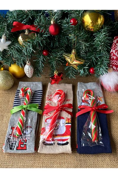 Hepsi Enteresan Cane Candy Socks, New Year's Gift, New Year's Gift, Cane Candy, New Year's Stocking