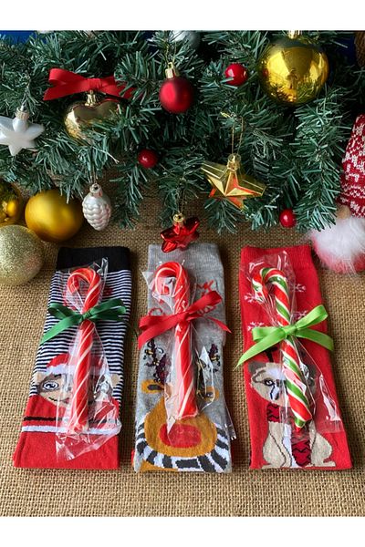 Hepsi Enteresan Cane Candy Socks, New Year's Gift, New Year's Gift, Cane Candy, New Year's Stocking