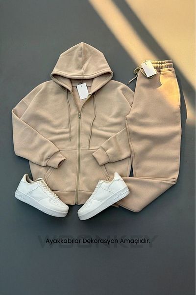woonkey Cotton Unisex Tracksuit Set - 3 Thread, Bottom and Top Set, Length Zip-Up