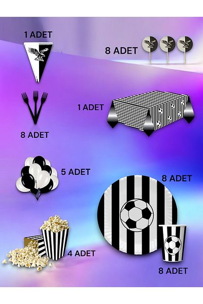 VibeHome White Black Fan Luxury Set for 8 - Birthday Party and Fun Events