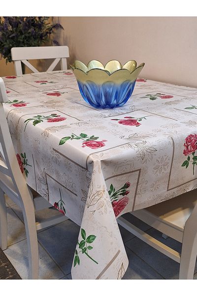 Başak Ev Tekstili Pânză de ulei din PVC din fibră - Față de masă detașabilă cu model