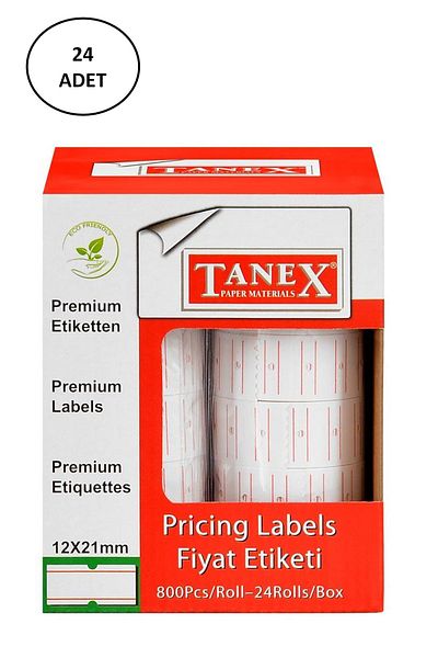 Easy Tedarik Tanex White Motex Striped Price Tag - 12X21 Mm, Pack of 24