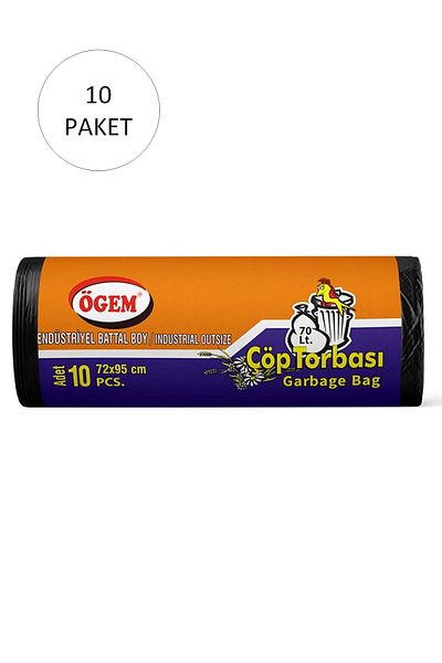 Easy Tedarik Industrial King Size Garbage Bag 72 x 95 cm 10 Pieces Roll x 10 Pack = 100 Pieces (Black)
