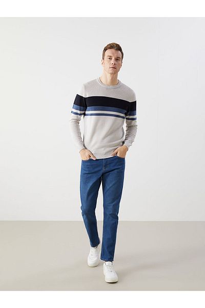 LC Waikiki Crew Neck Long Sleeve Color Blocked Men's Knitwear Sweater