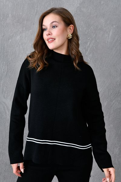 barış sülün lovebox High Waist and Stripe Wide Leg Pants - Hijab Knitwear Suit 3040