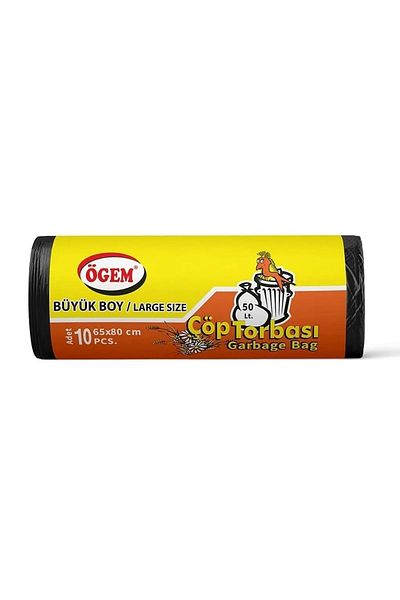 Easy Tedarik Large Size Garbage Bag 65 x 80 cm 10 Pieces Roll x 5 Pack = 50 Pieces (Black)