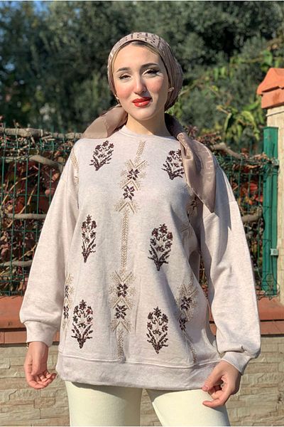 Moda Rosa 25K4421- Stone - Payet Embroidered Tunic