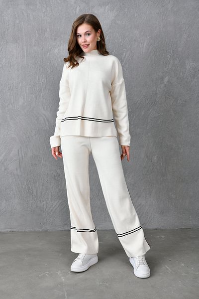 barış sülün lovebox High Waist and Stripe Wide Leg Pants Hijab Knitwear Set - Cream 3040