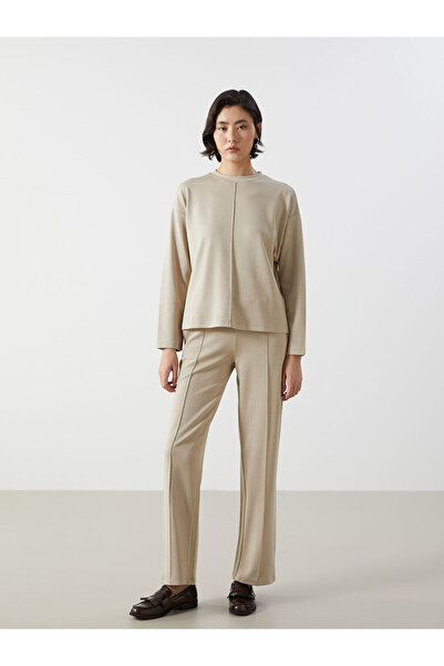 LC Waikiki Lcw Vision Beige Crew Neck Plain Oversize Women's Sweatshirt