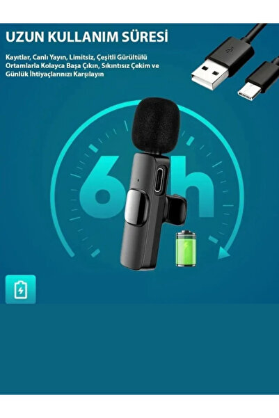 SONREİR K9 2'li Kablosuz Yaka Mikrofonu Type-C Girişli Tak Çalıştır İphone/Android Uyumlu Yaka Mikrofonu