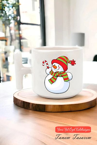 Tanem Tasarım T Handle Ceramic Mug with New Year New Year Christmas Design