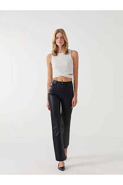 LC Waikiki Pantaloni de damă XSIDE cu aspect de piele neagră