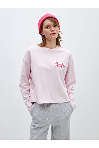 LC Waikiki LCW HOME Pembe Bisiklet Yaka Barbie Baskılı Uzun Kollu Kadın Sweatshirt