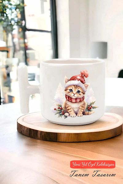 Tanem Tasarım T Handle Ceramic Mug with New Year New Year Christmas Design