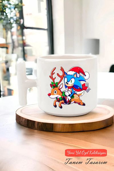 Tanem Tasarım T Handle Ceramic Mug with New Year New Year Christmas Design