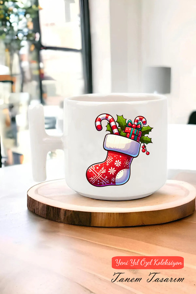 Tanem Tasarım Yeni Yıl Yılbaşı Noel Tasarımlı T Kulp Seramik Kupa