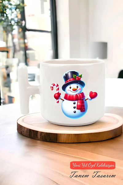 Tanem Tasarım T Handle Ceramic Mug with New Year New Year Christmas Design