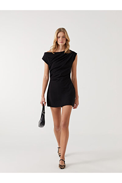LC Waikiki LCW Vision Siyah Kayık Yaka Kadın Elbise