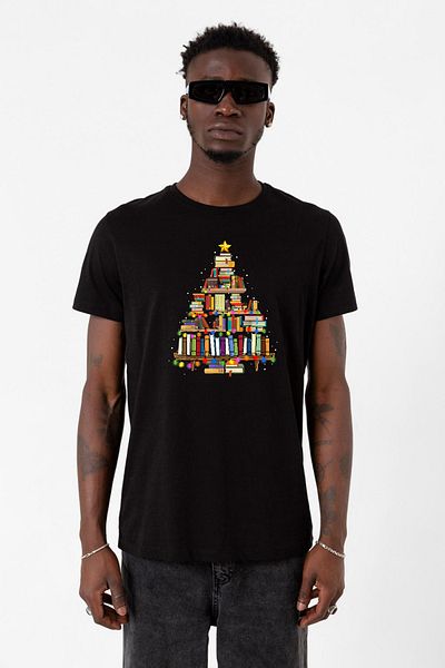 Tshirthane Коледна мъжка тениска за любителите на книги в черно