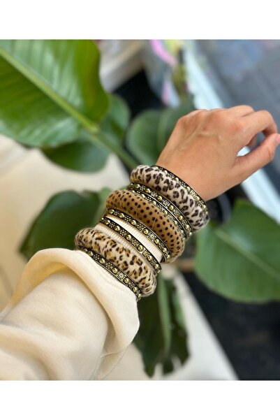 Zehra Aksesuar Tüylü leopar kelepçe kombin 3'lü özel seri bilezik seti