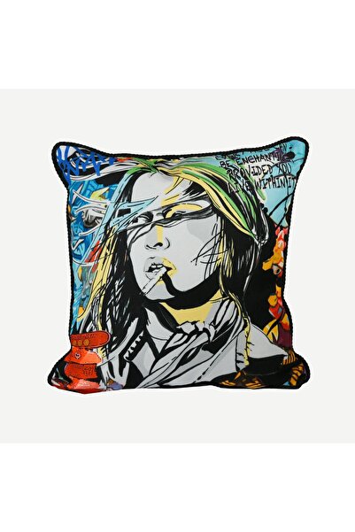 Baci Milano Street Art Siyah Kadife Brigitte Yastık 45X45 Cm