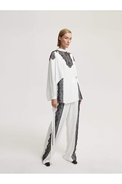 BAQA Kontrast Dantelli Beyaz Bluz