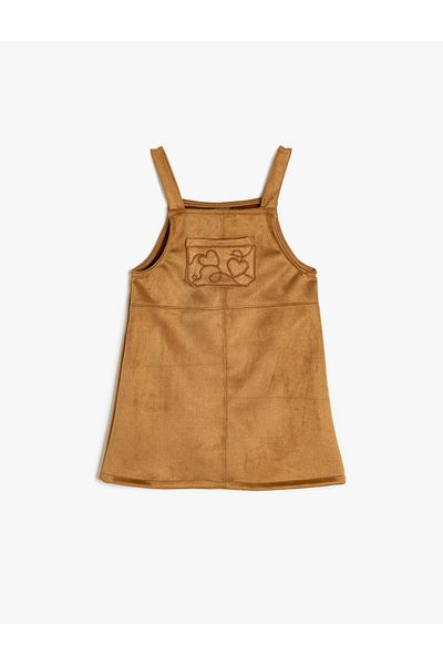 Koton Faux Suede Gilet Dress with Embroidery Detail