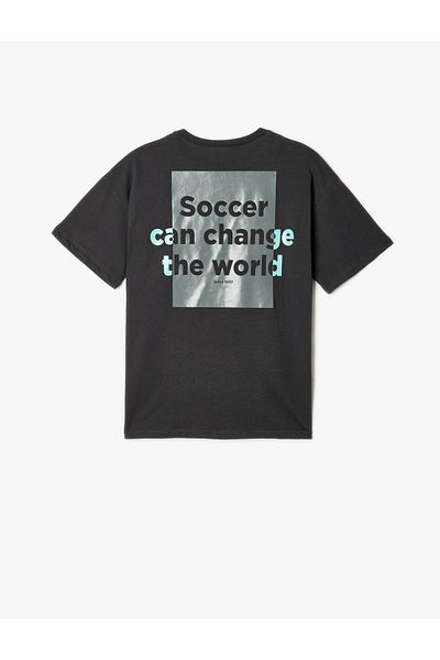 Koton Cotton Oversize T-Shirt - Slogan Printed, Short Sleeve, Crew Neck