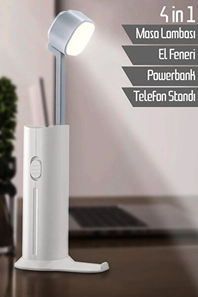 ALASTOR 4in1 Şarjlı Masa Lambası Powerbank Özellikli Telefon Standlı Kamp El Feneri Çalışma Okuma Işığı