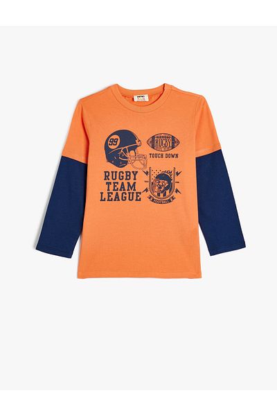 Koton T-Shirt Print Detailed Long Sleeve Crew Neck