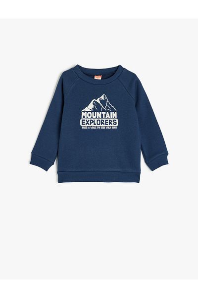 Koton Printed Long Sleeve Crew Neck Cotton Raised Sweatshirt