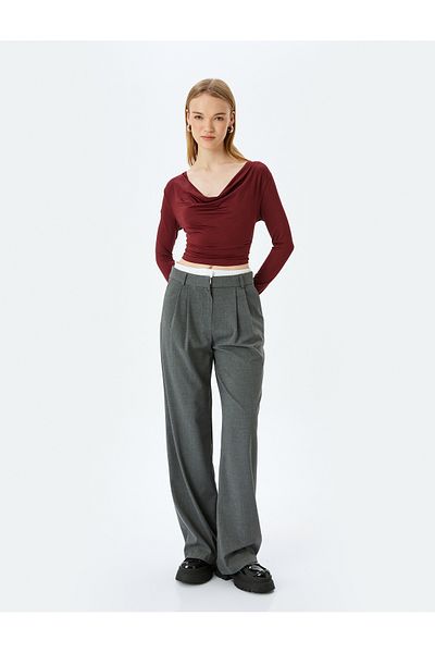 Koton Tricou cu mânecă lungă Degaje Gât Slim Fit