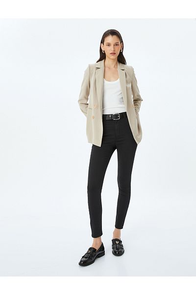 Koton High Waist Skinny Fit Skinny Leg Buttoned Jeans - Skinny Fit Jeans