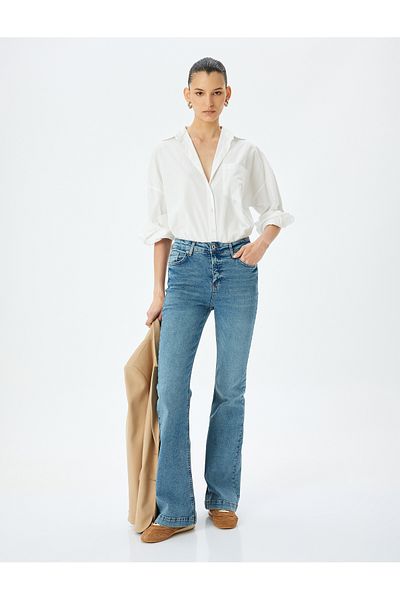 Koton Pantaloni din denim cu talie înaltă, cu nasturi