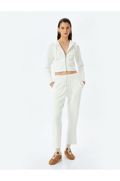 Koton Slim Fit Zipper Detailed Hooded Crop Sweatshirt