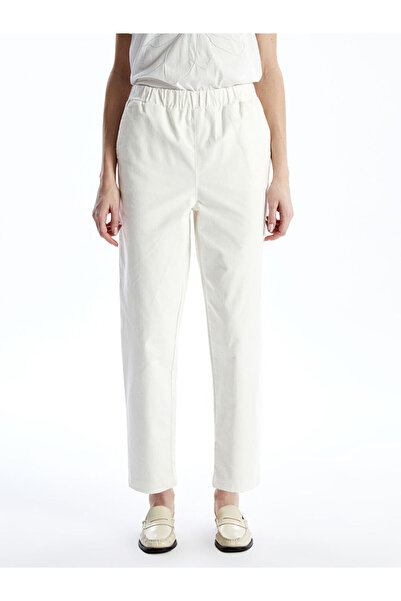 LC Waikiki Lcw Vision Ecru Women's Velvet Pants with Elastic Waist