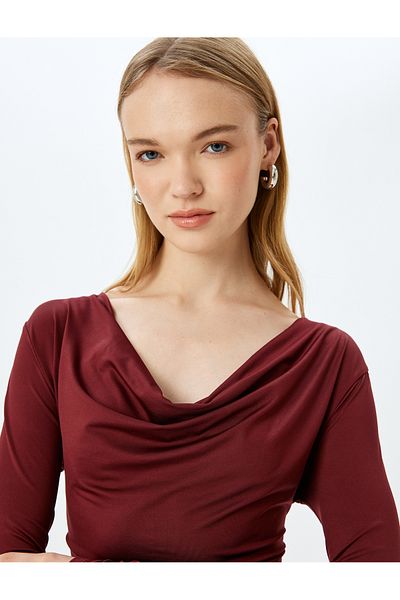 Koton Tricou cu mânecă lungă Degaje Gât Slim Fit