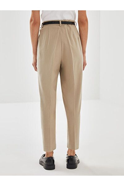 LC Waikiki LCW Vision Bej Beli Kemerli Loose Fit Kadın Pantolon